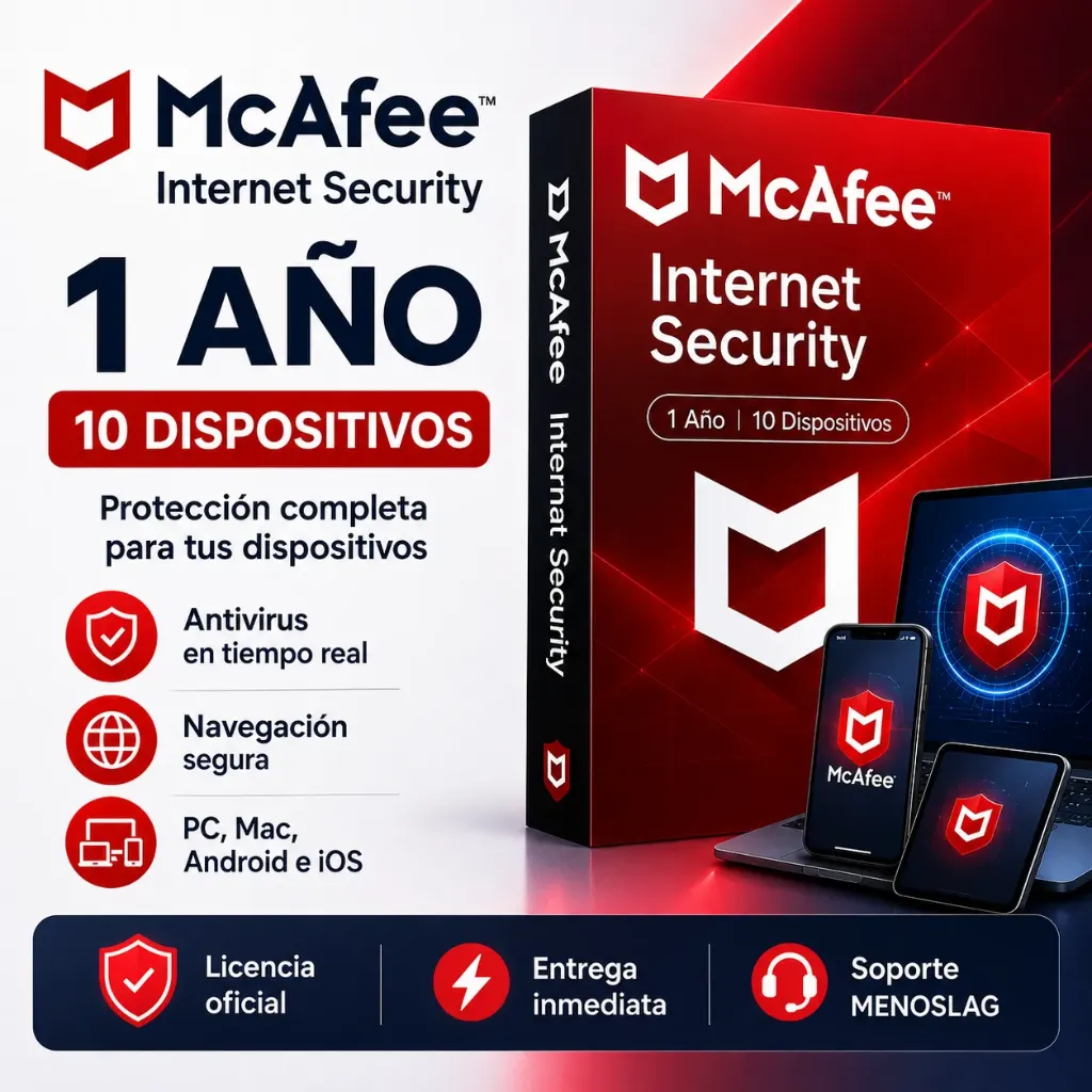 McAfee Internet Security - 1 Año - 10 Dispositivos - Entrega Inmediata