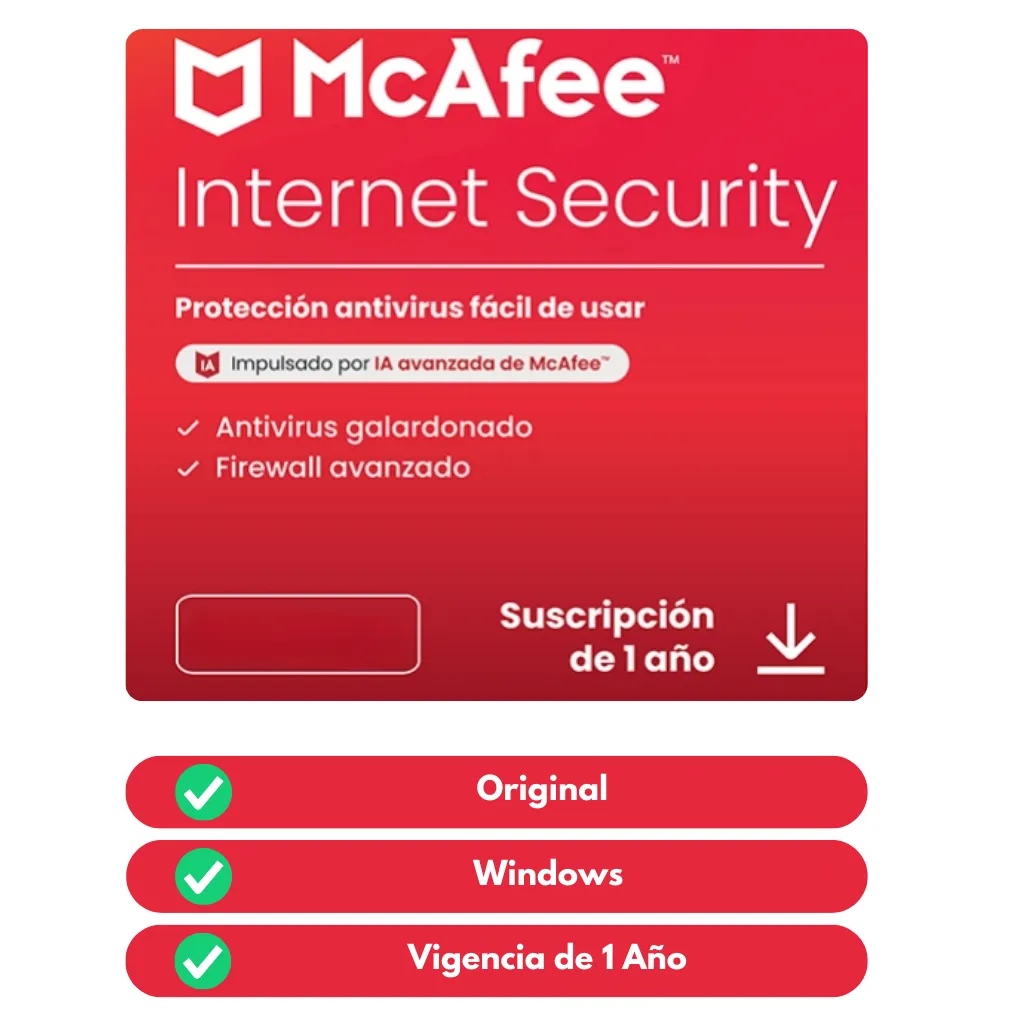 Antivirus McAfee Internet Security  - 1 Año - 10 dispositivos