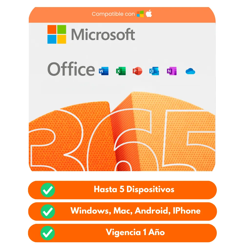 Microsoft Office 365 Personal — 5 dispositivos · 1 año | Entrega inmediata + Office completo