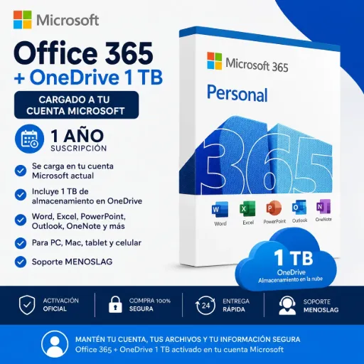 Office 365 + OneDrive 1 TB - Cargado a tu Cuenta Microsoft - 1 Año